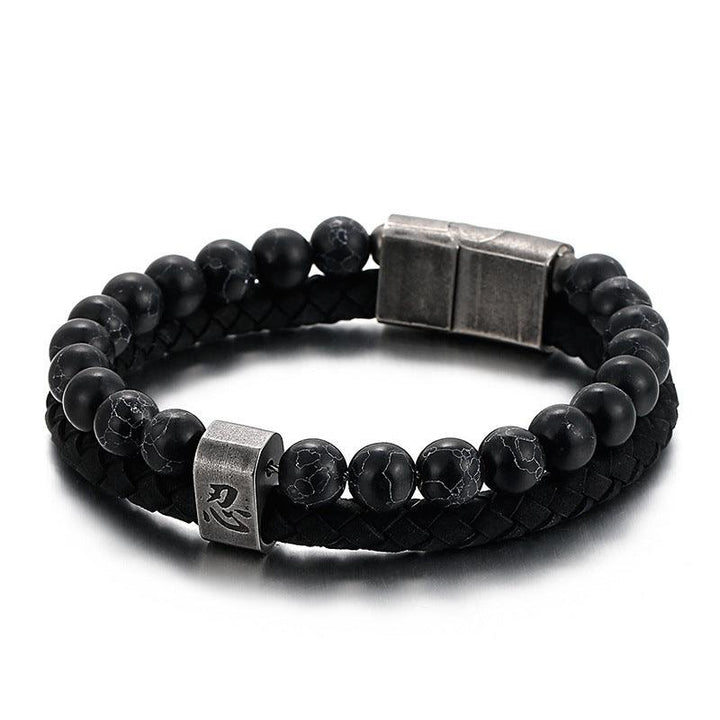 Kalen Double Layer Leather Stainless Steel Bracelet For Men - kalen