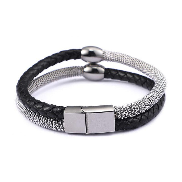 Kalen Double Layer Leather Stainless Steel Bracelet For Men - kalen