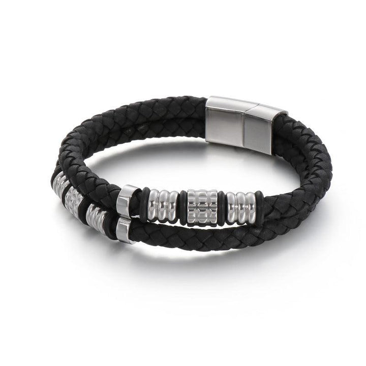 Kalen Double Layer Leather Stainless Steel Bracelet For Men - kalen