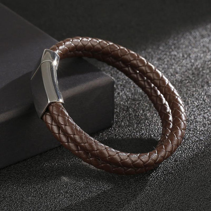 Kalen Double Layer Leather Stainless Steel Bracelet For Men - kalen