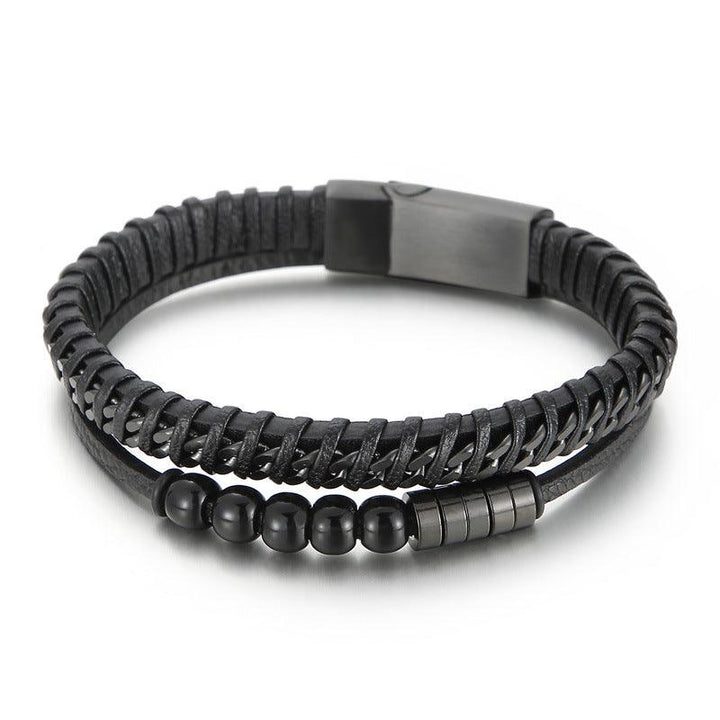 Kalen Double Layer Leather Stainless Steel Bracelet For Men - kalen