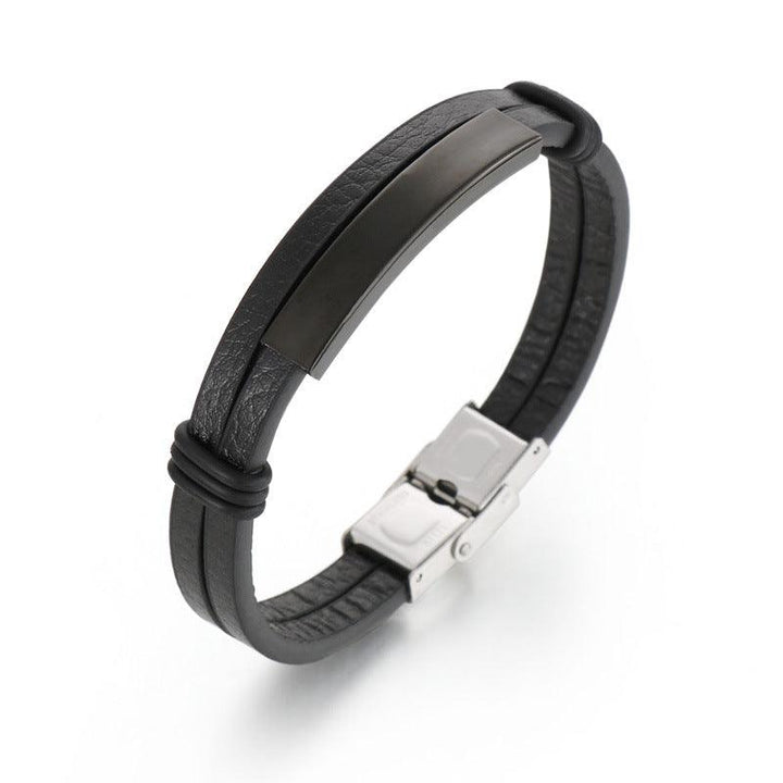 Kalen Double Layer Leather Stainless Steel Bracelet For Men - kalen