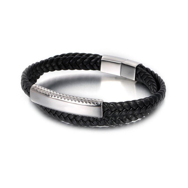 Kalen Double Layer Leather Stainless Steel Bracelet For Men - kalen