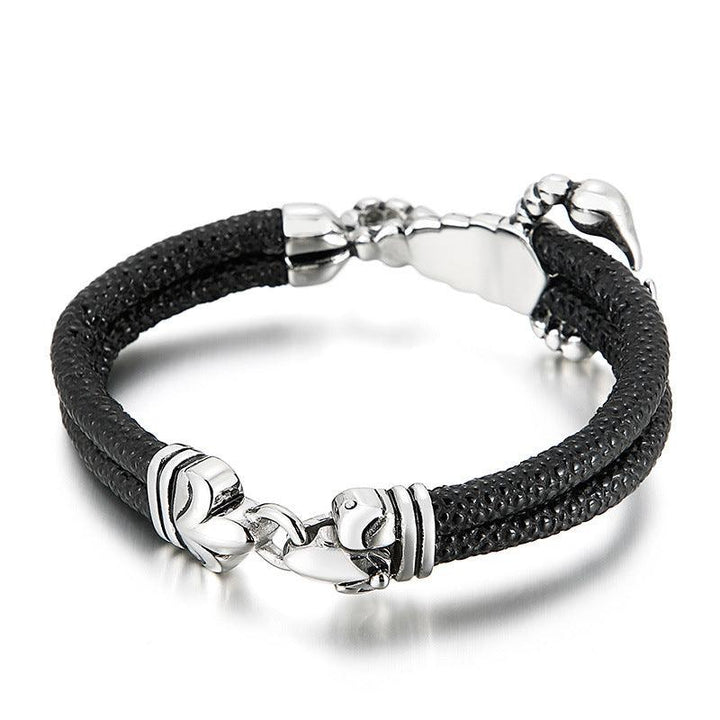 Kalen Double Layer Leather Stainless Steel Bracelet For Men - kalen