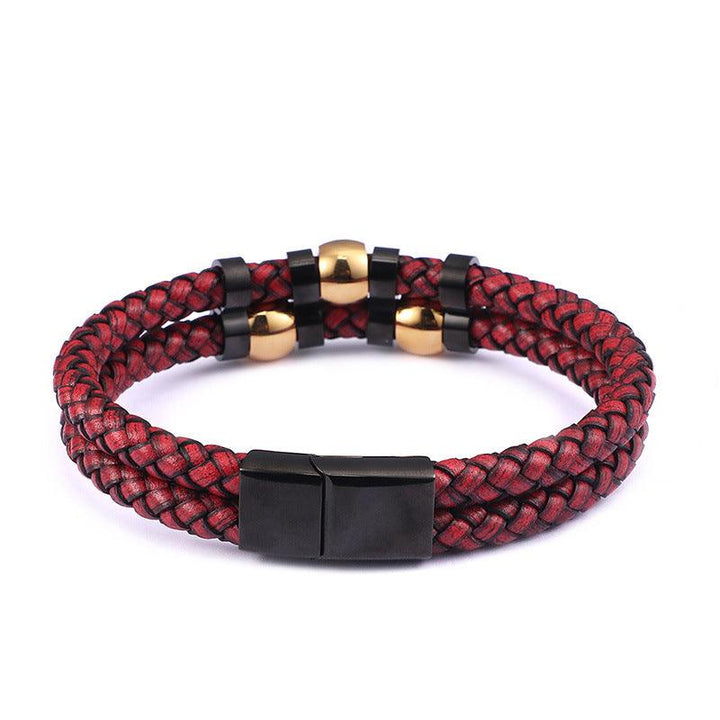 Kalen Double Layer Leather Stainless Steel Bracelet For Men - kalen