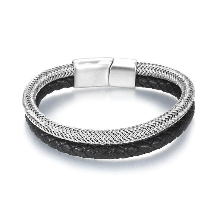 Kalen Double Layer Leather Stainless Steel Bracelet For Men - kalen