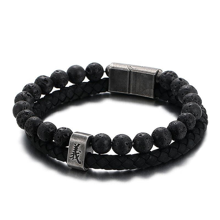 Kalen Double Layer Leather Stainless Steel Bracelet For Men - kalen