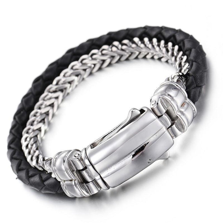 Kalen Double Layer Leather Stainless Steel Bracelet For Men - kalen