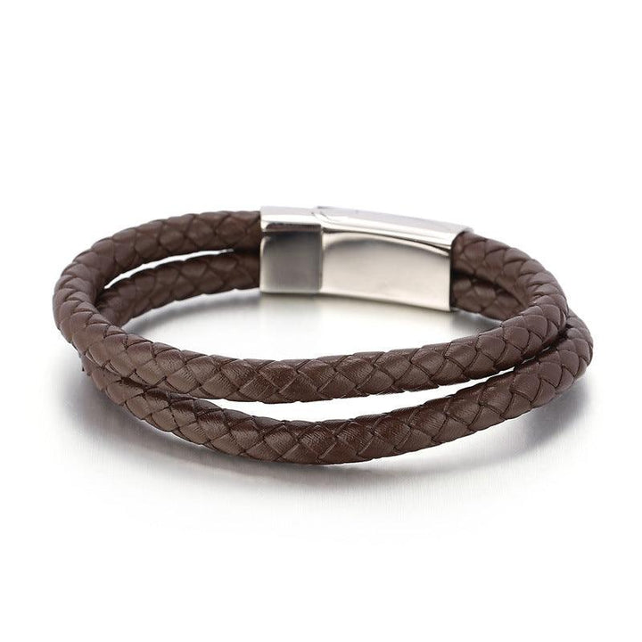 Kalen Double Layer Leather Stainless Steel Bracelet For Men - kalen