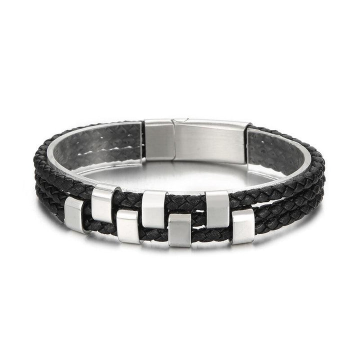 Kalen Double Layer Leather Stainless Steel Bracelet For Men - kalen