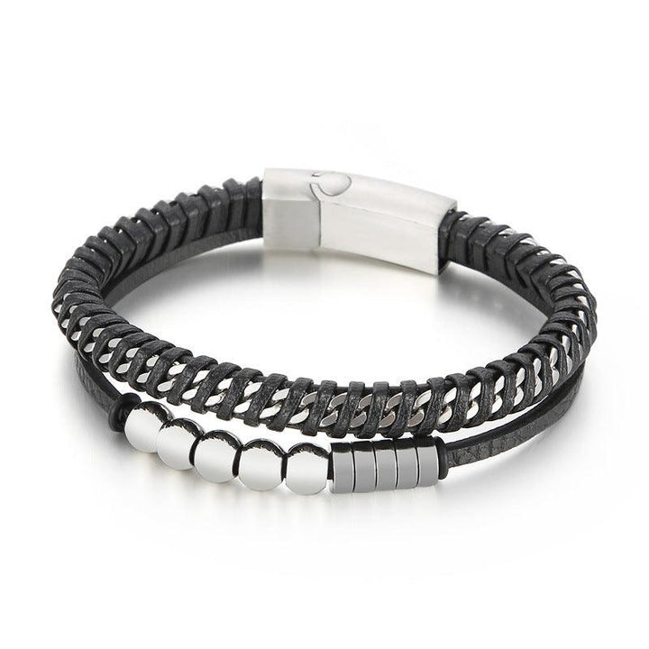 Kalen Double Layer Leather Stainless Steel Bracelet For Men - kalen