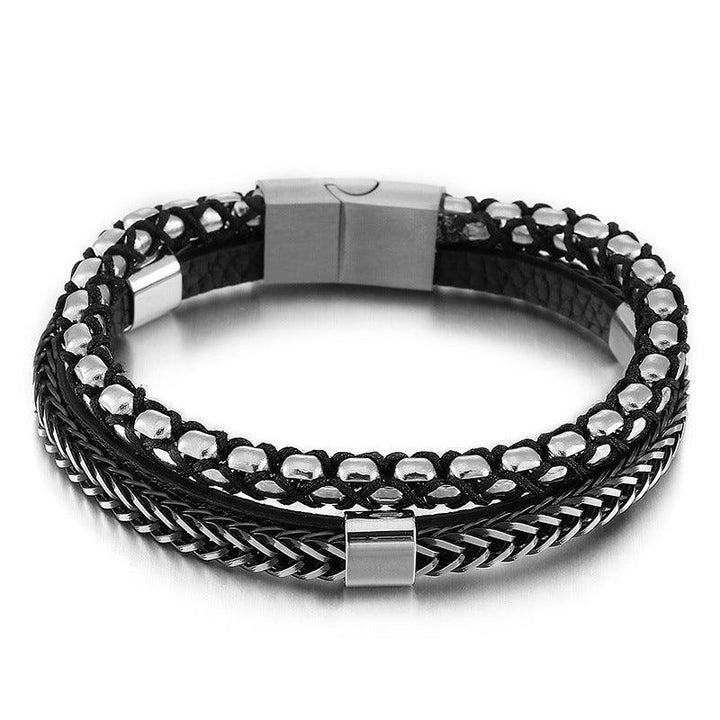 Kalen Double Layer Leather Stainless Steel Bracelet For Men - kalen