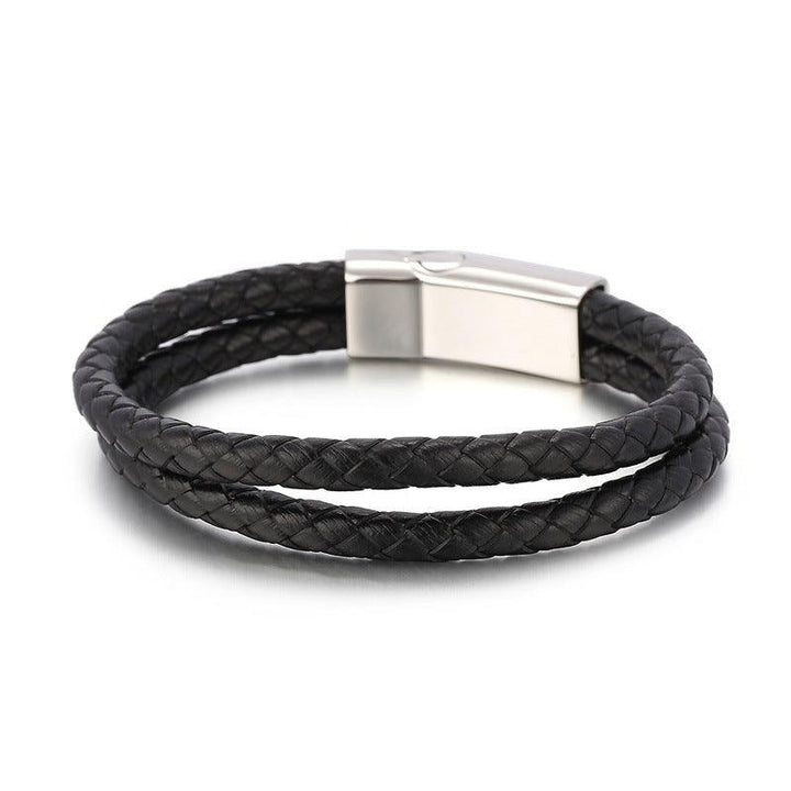 Kalen Double Layer Leather Stainless Steel Bracelet For Men - kalen