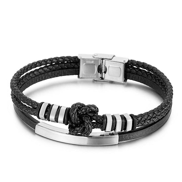 Kalen Double Layer Leather Stainless Steel Bracelet For Men - kalen