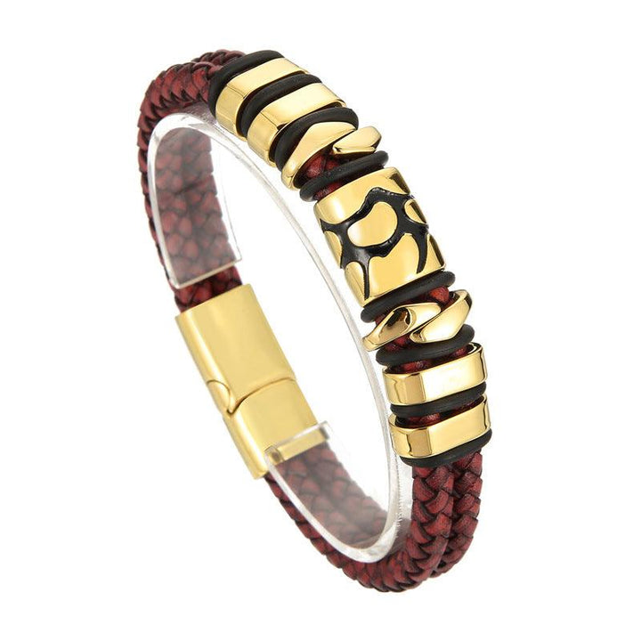 Kalen Double Layer Leather Stainless Steel Bracelet For Men - kalen