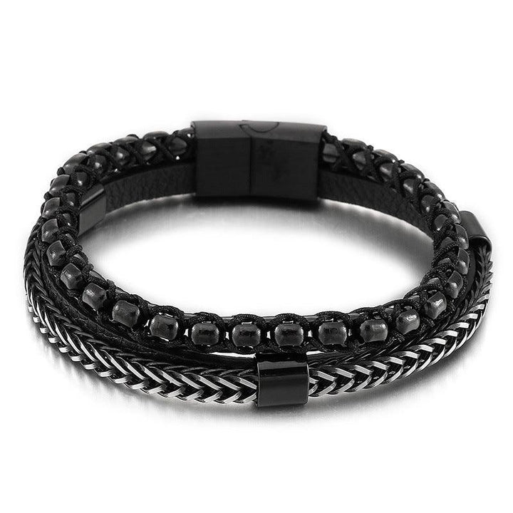 Kalen Double Layer Leather Stainless Steel Bracelet For Men - kalen