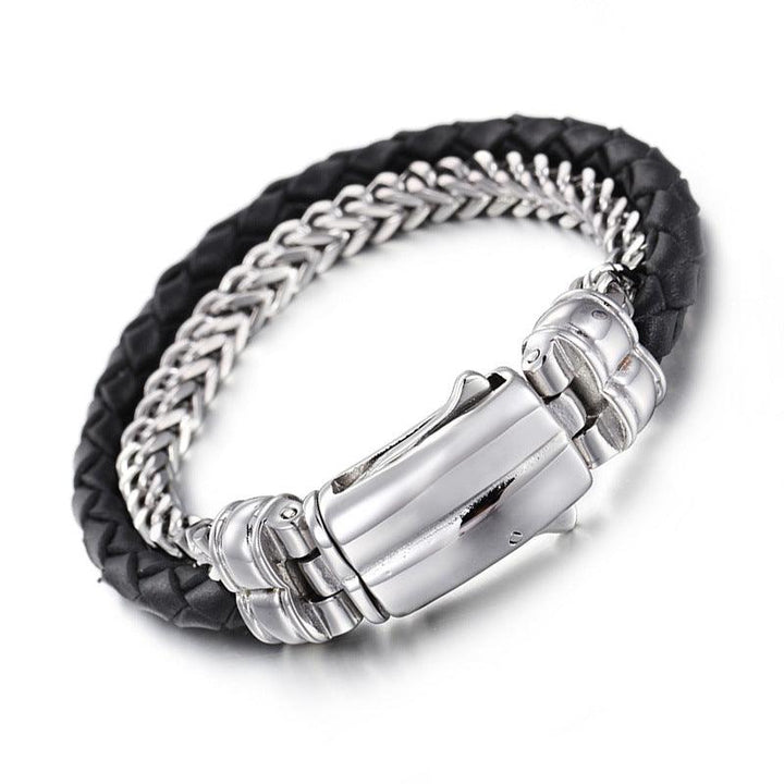 Kalen Double Layer Leather Stainless Steel Bracelet For Men - kalen