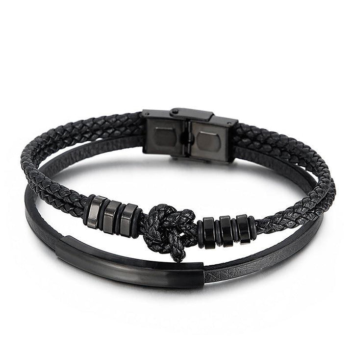 Kalen Double Layer Leather Stainless Steel Bracelet For Men - kalen