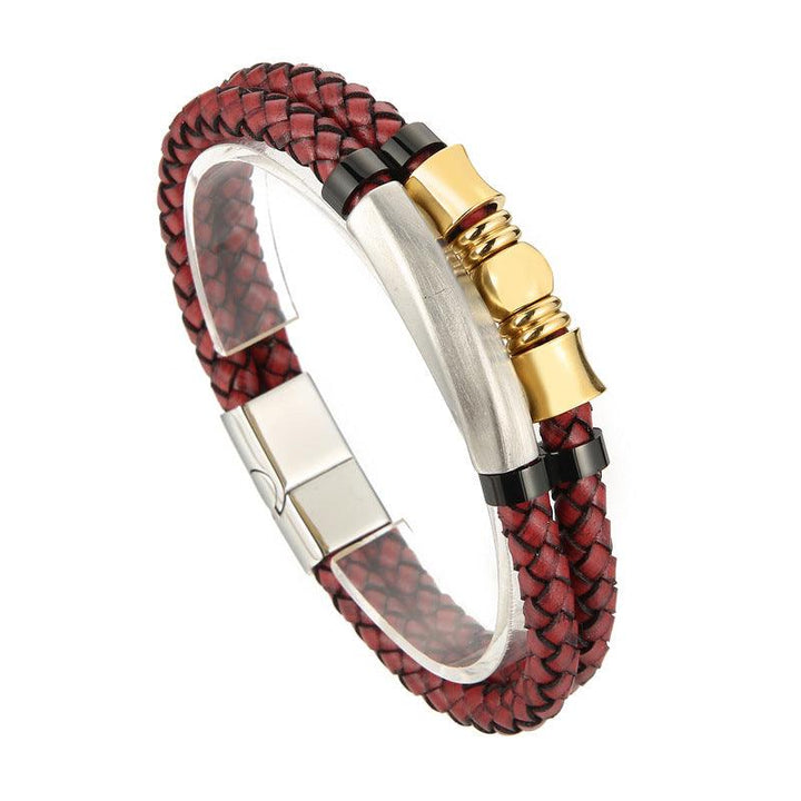 Kalen Double Layer Leather Stainless Steel Bracelet For Men - kalen