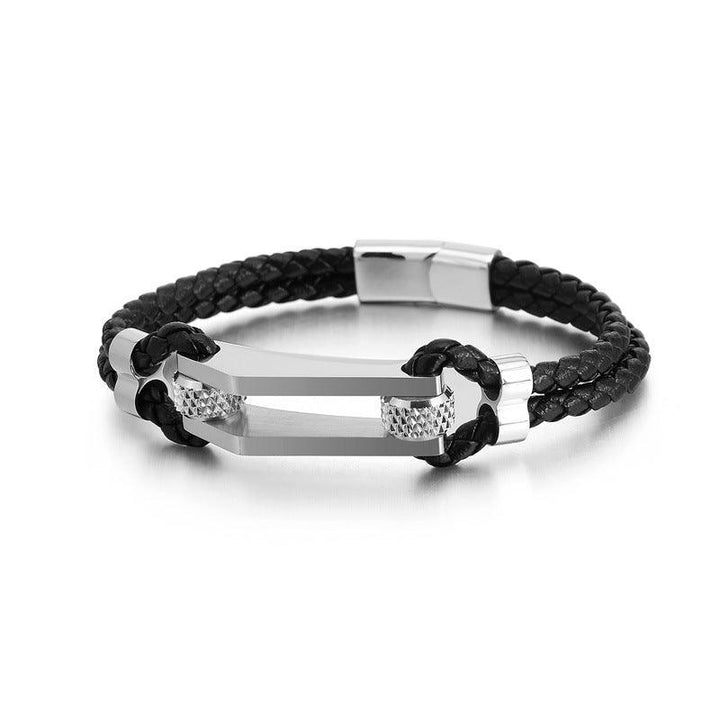 Kalen Double Layer Leather Stainless Steel Bracelet For Men - kalen