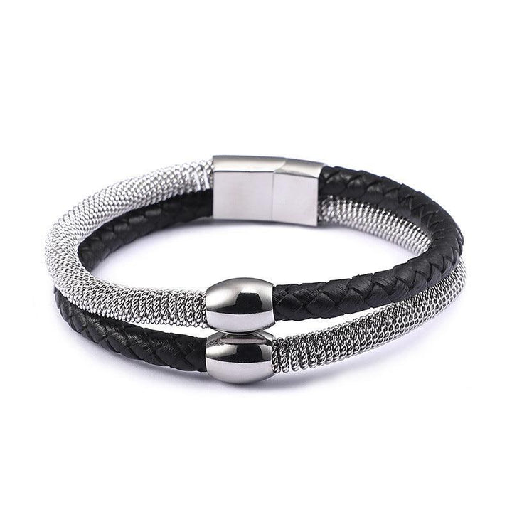 Kalen Double Layer Leather Stainless Steel Bracelet For Men - kalen