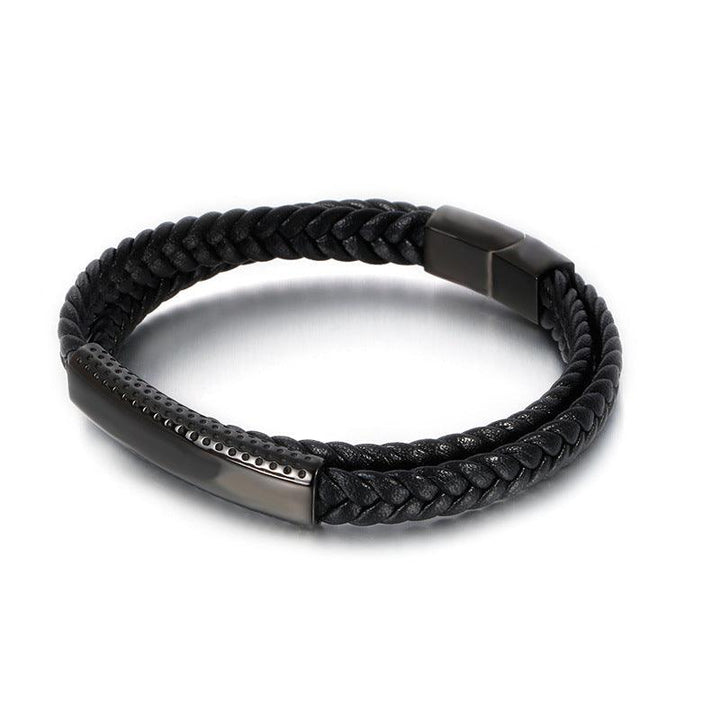 Kalen Double Layer Leather Stainless Steel Bracelet For Men - kalen