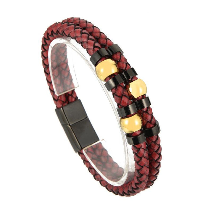 Kalen Double Layer Leather Stainless Steel Bracelet For Men - kalen