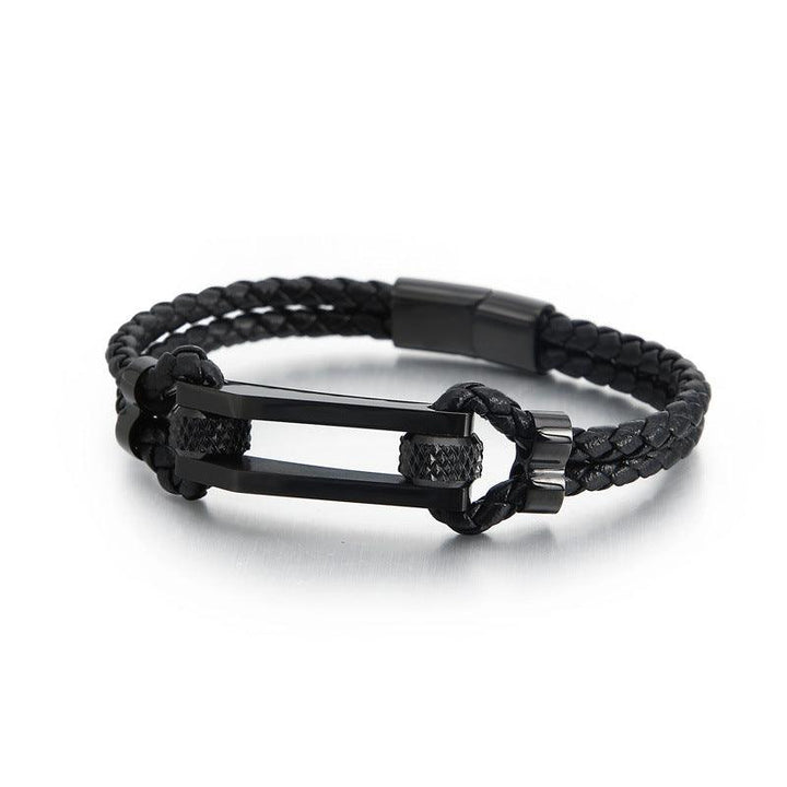 Kalen Double Layer Leather Stainless Steel Bracelet For Men - kalen