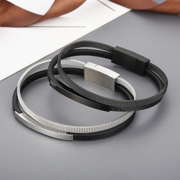 Kalen Double Layer Leather Stainless Steel Charm Bracelet For Men - kalen