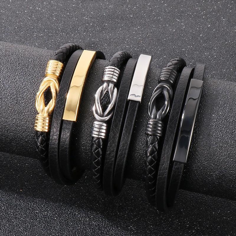 Kalen Double Layer Leather Stainless Steel Charm Bracelet For Men - kalen