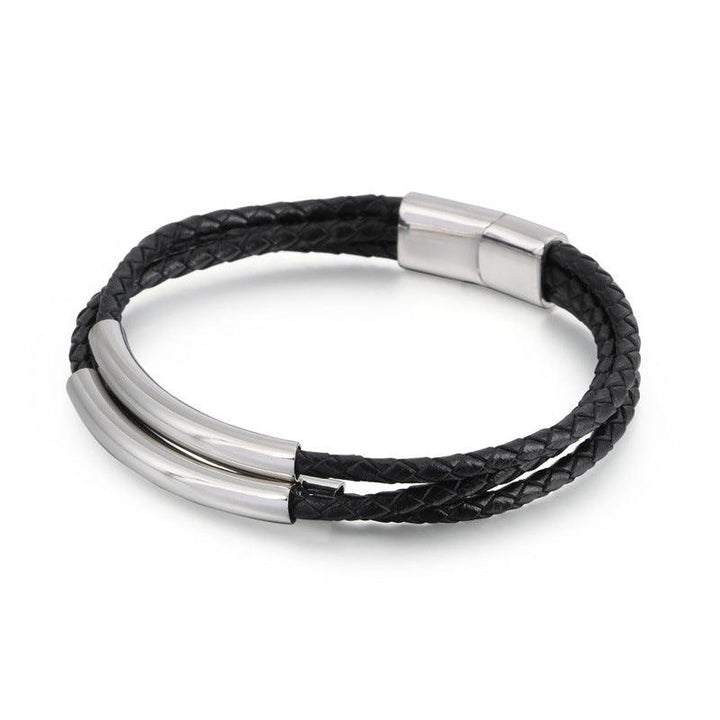 Kalen Double Layer Leather Stainless Steel Charm Bracelet For Men - kalen