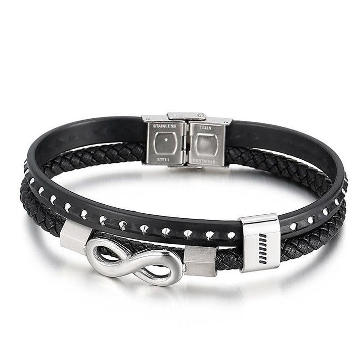 Kalen Double Layer Leather Stainless Steel Infiniti Bracelet For Men - kalen