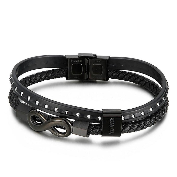 Kalen Double Layer Leather Stainless Steel Infiniti Bracelet For Men - kalen