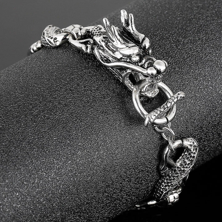 Kalen Dragon Bracelet Vintage Men's Carved Textured Bracelet Stainless Steel Jewelry Holiday Gift.