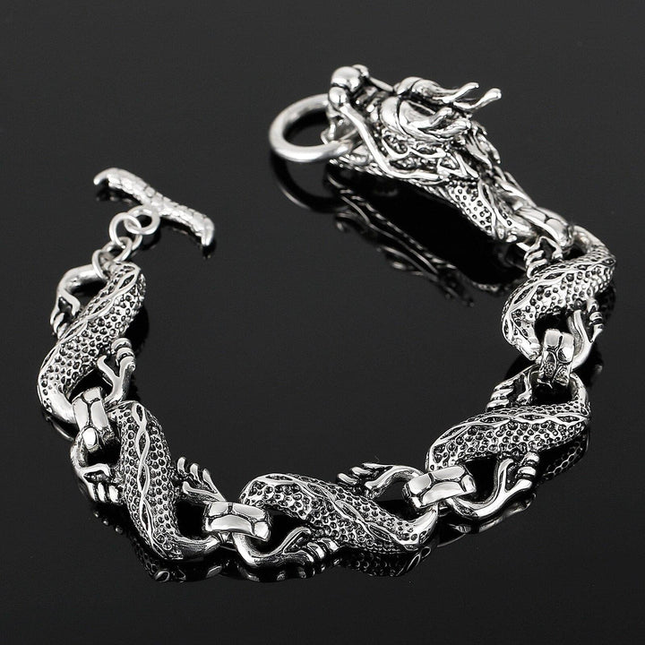 Kalen Dragon Bracelet Vintage Men's Carved Textured Bracelet Stainless Steel Jewelry Holiday Gift.