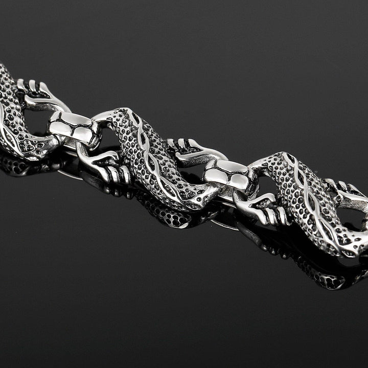 Kalen Dragon Bracelet Vintage Men's Carved Textured Bracelet Stainless Steel Jewelry Holiday Gift.