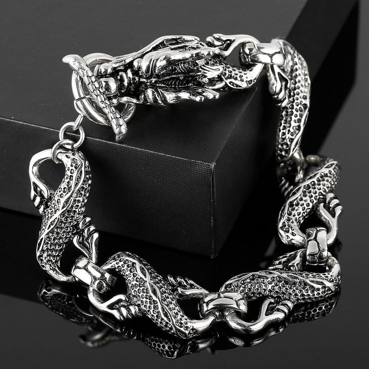 Kalen Dragon Bracelet Vintage Men's Carved Textured Bracelet Stainless Steel Jewelry Holiday Gift.