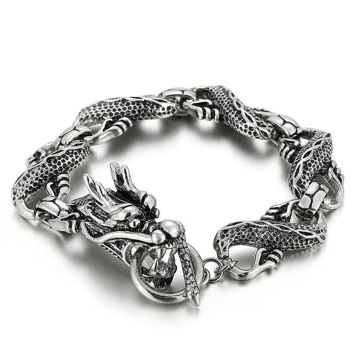 Kalen Dragon Bracelet Vintage Men's Carved Textured Bracelet Stainless Steel Jewelry Holiday Gift.