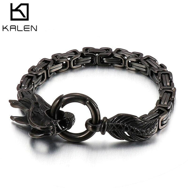Kalen Dragon Bangles Animal Mechanical Chain Stainless Steel Men's Bracelet Jewelry.