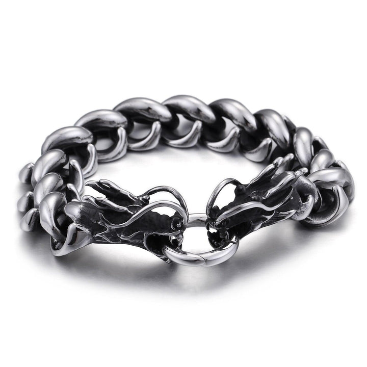 Kalen Dragon Head Charm Bracelet Punk Stainless Steel Curb Link Chain  Men Fashion Jewelry.