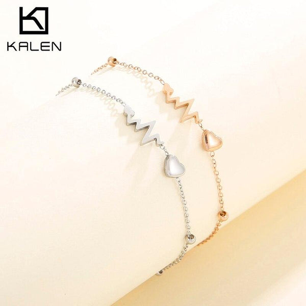 Kalen ECG Heart-Shaped Accessories Female Stainless Steel Bracelet Trendy Party Jewelry Gift.