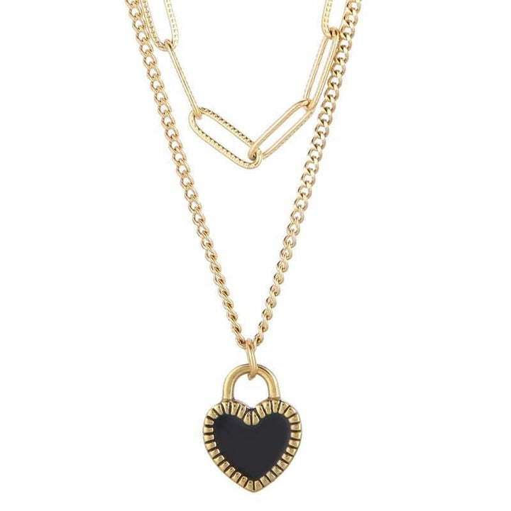 KALEN Fashion Create Drop Glue Heart Two Different Chains 18K Gold Plated Stainless Steel Bracelets Necklace For Women Set Party.