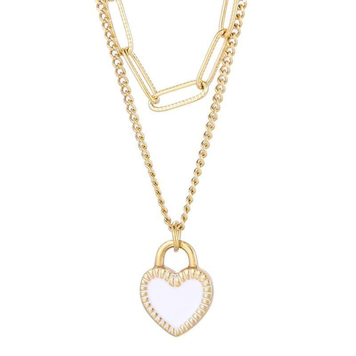 KALEN Fashion Create Drop Glue Heart Two Different Chains 18K Gold Plated Stainless Steel Bracelets Necklace For Women Set Party.