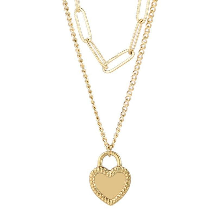 KALEN Fashion Create Drop Glue Heart Two Different Chains 18K Gold Plated Stainless Steel Bracelets Necklace For Women Set Party.