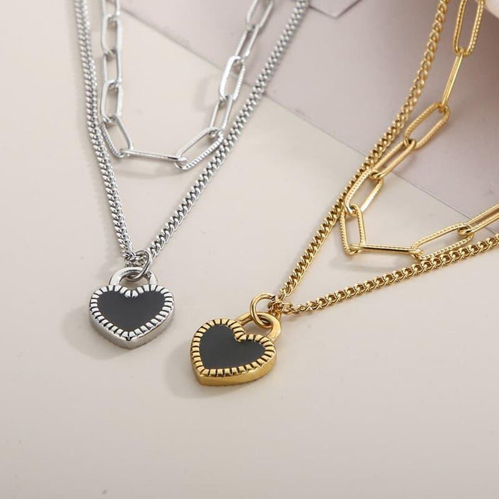 KALEN Fashion Create Drop Glue Heart Two Different Chains 18K Gold Plated Stainless Steel Bracelets Necklace For Women Set Party.