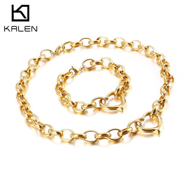 Kalen Engagement Gift Romantic Heart Shaped Two Colors Jewelry Set Trendy Ladies Bracelet Necklace Wholesale.
