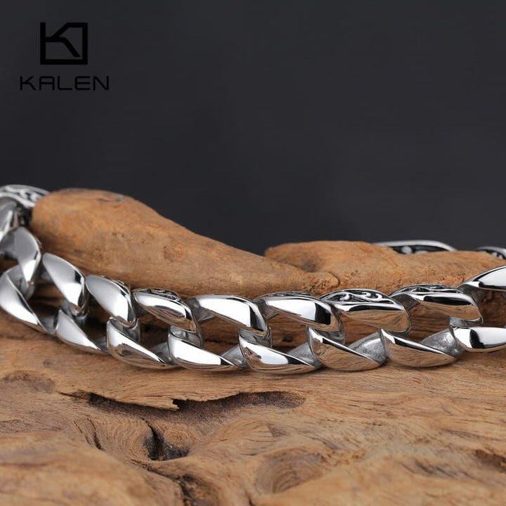 Kalen Fashion 22cm Long Link Chain Bracelets For Men Stainless Steel High Polished Shiny Bike Chain Biker Bracelet Jewelry 2018.