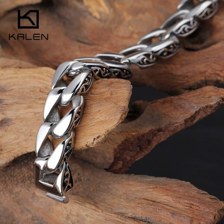 Kalen Fashion 22cm Long Link Chain Bracelets For Men Stainless Steel High Polished Shiny Bike Chain Biker Bracelet Jewelry 2018.