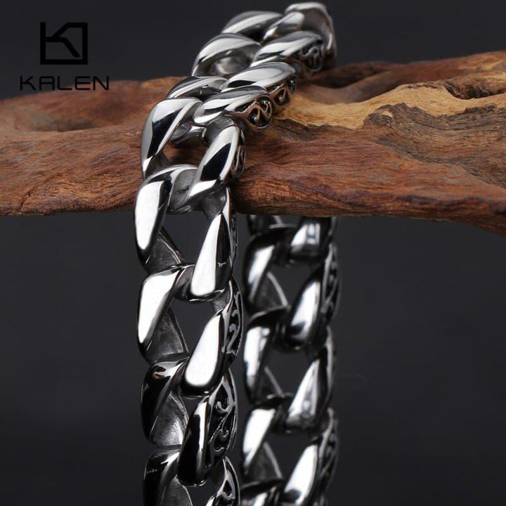 Kalen Fashion 22cm Long Link Chain Bracelets For Men Stainless Steel High Polished Shiny Bike Chain Biker Bracelet Jewelry 2018.