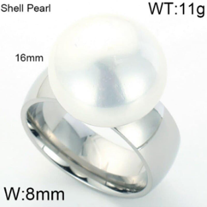 Kalen Fashion 8MM Anillos White Shell Pearl Rings For Women Gold Color Stainless Steel Wedding Bands Finger Rings Jewelry.